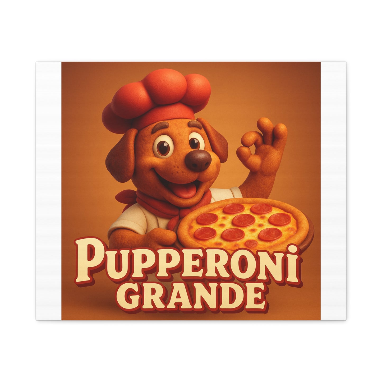 "Pupperoni Grande" Canvas Art - Whimsical Dog Pizza Chef Wall Decor