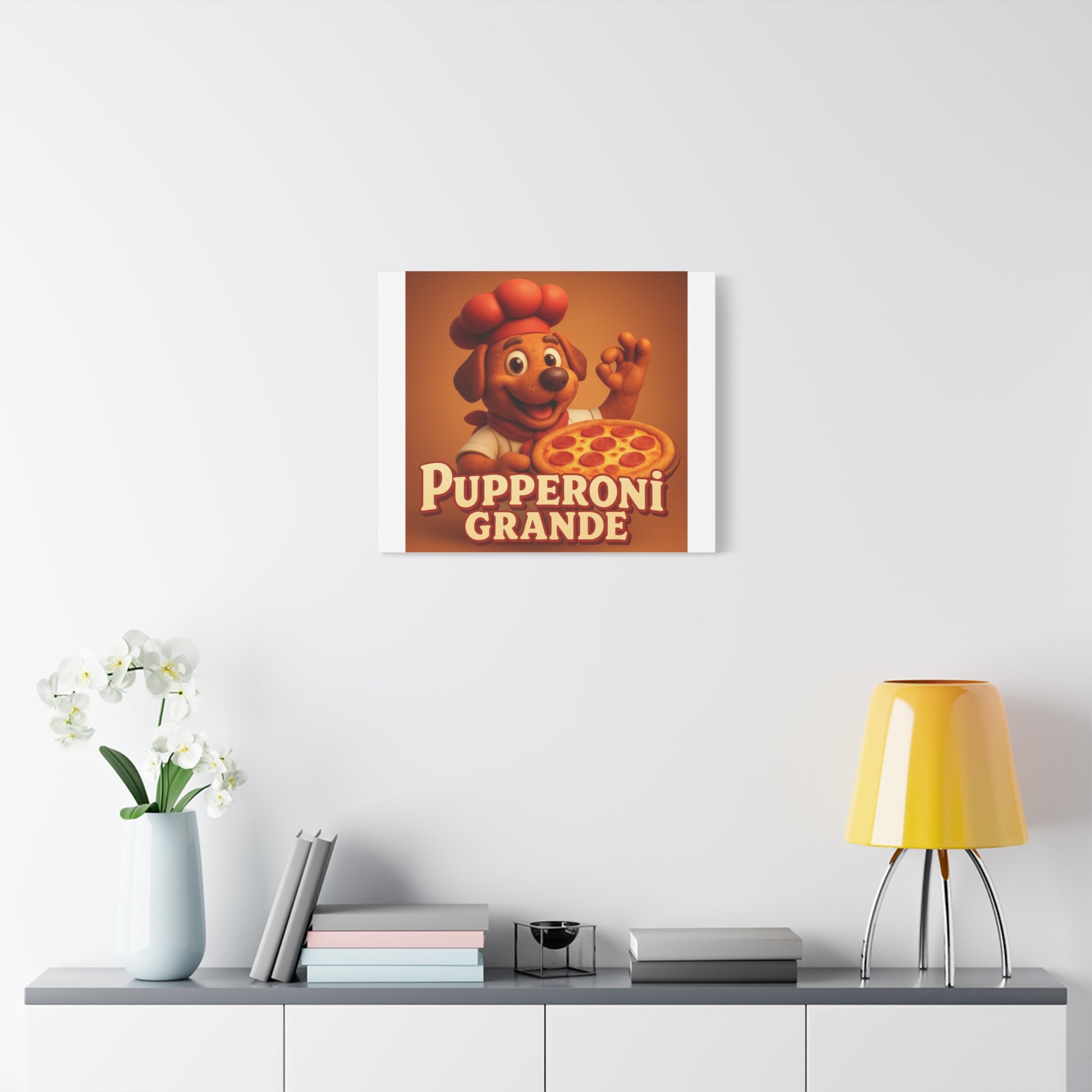 "Pupperoni Grande" Canvas Art - Whimsical Dog Pizza Chef Wall Decor