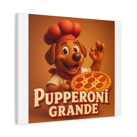 "Pupperoni Grande" Canvas Art - Whimsical Dog Pizza Chef Wall Decor